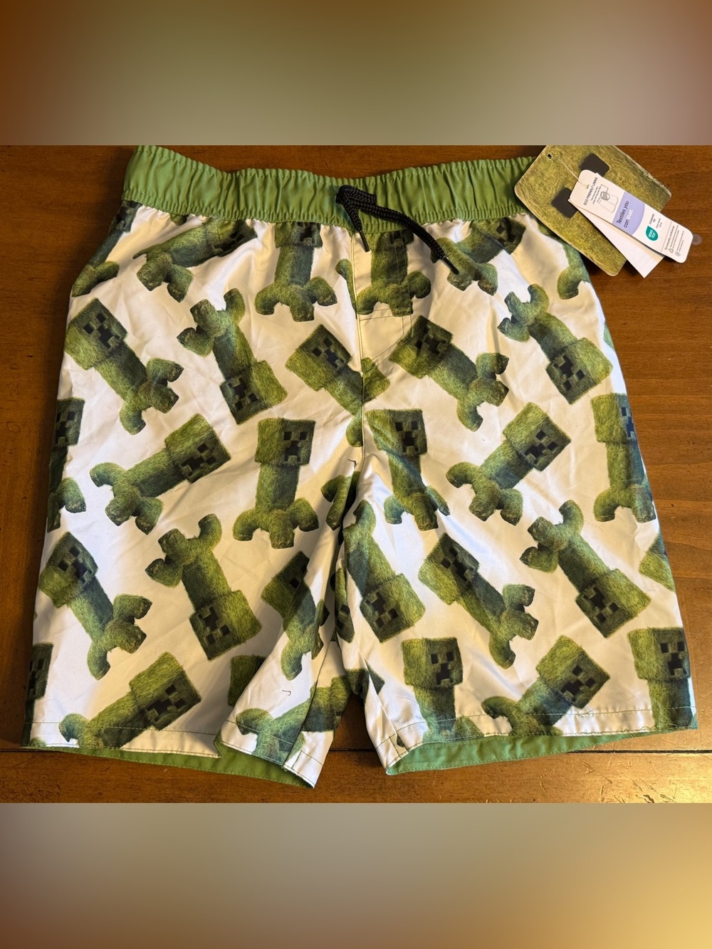 Boys' Minecraft Movie Art Swim Shorts - White/Green new with tags size large